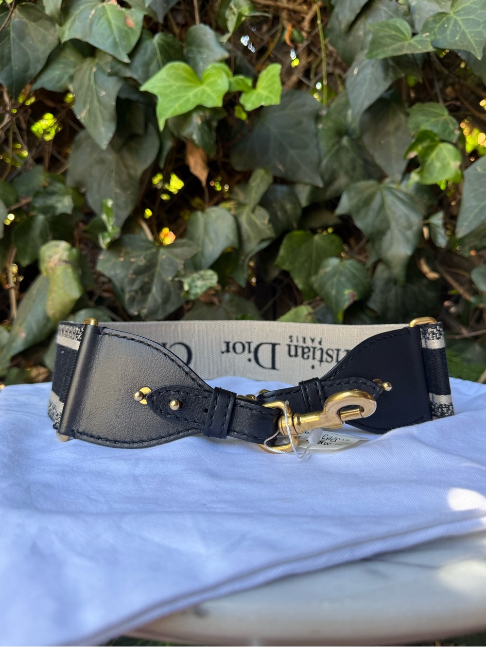 Christian Dior Black/Cream Logo Canvas Adjustable Bag Strap w/ Brass HW - Picture 3 of 4
